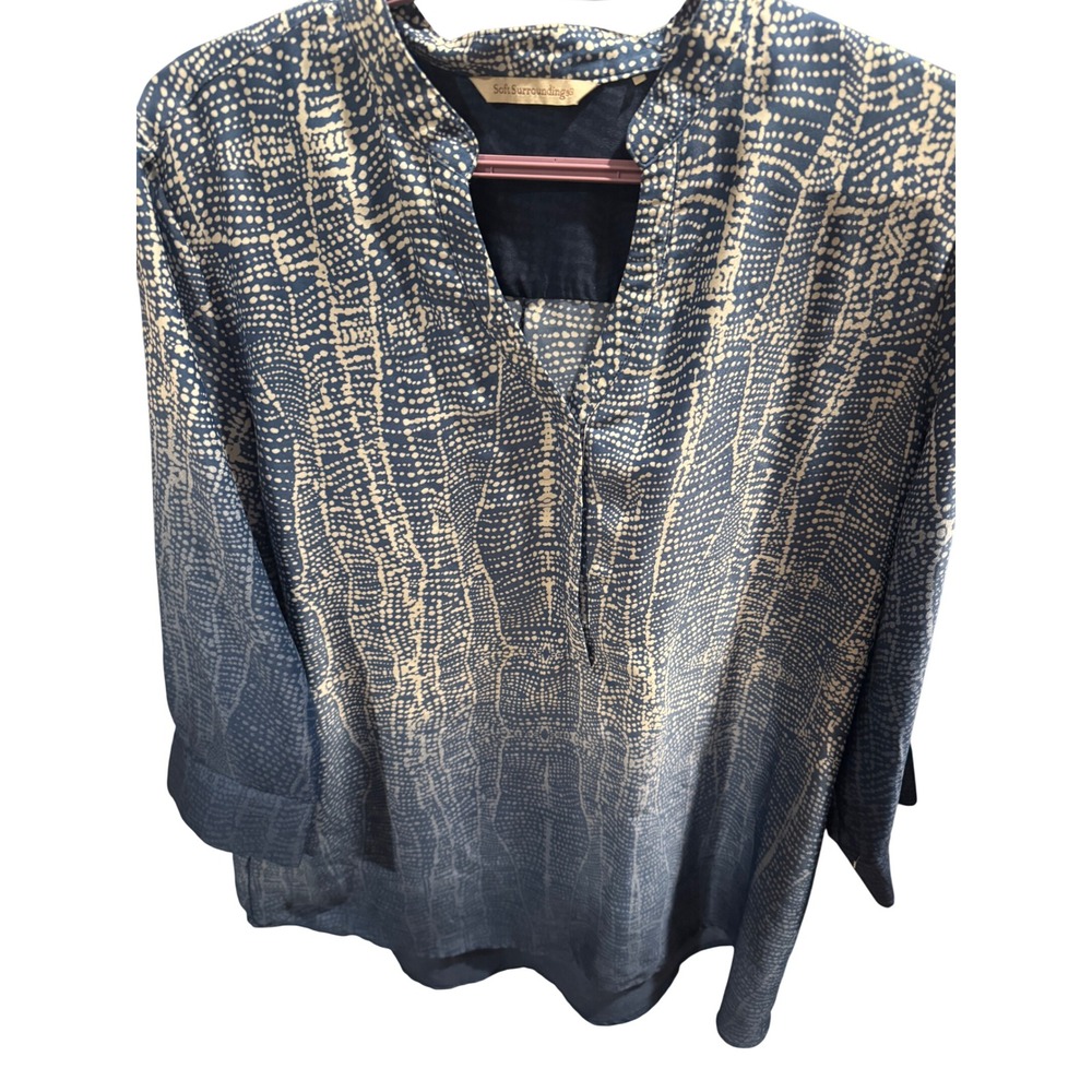 Soft Surroundings Blue Ombre Dot Print Split Neck Tunic Blouse Womens Medium